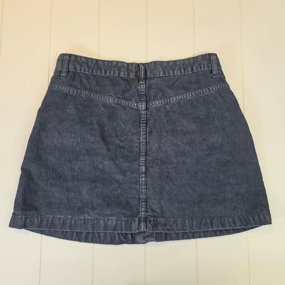 Free People Women's 8 Ray‎ Mini Skirt Navy Blue Corduroy Button Front High Waist